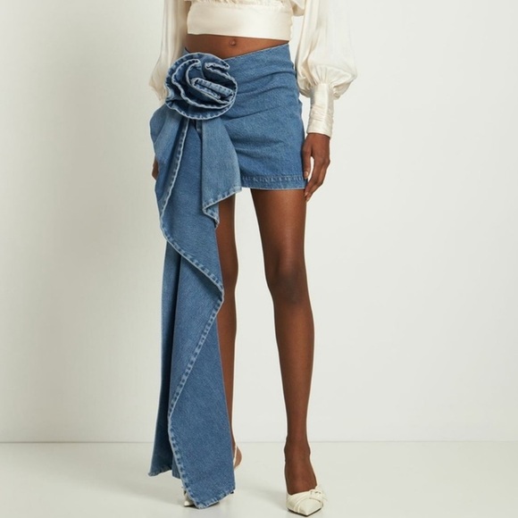 Magda Butrym Blue Denim Mini Skirt with Floral Detail - Picture 3 of 6